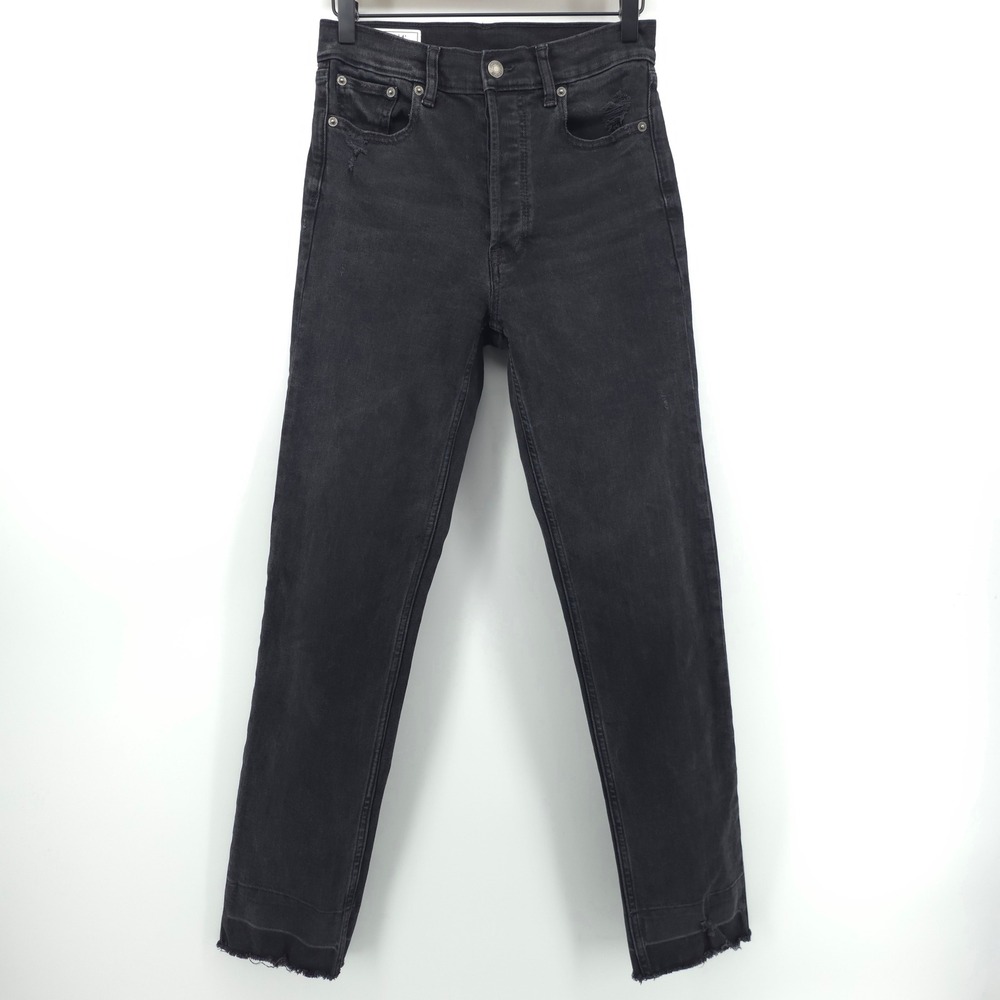 Gap Womens Jeans Cheeky Straight 4T / 27 Tall Black High Rise Distressed Raw Hem